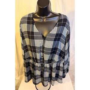 Dark Academia Plaid Soft Grunge Women's Plus 1X 16 Vneck Tunic Top Lane Bryant